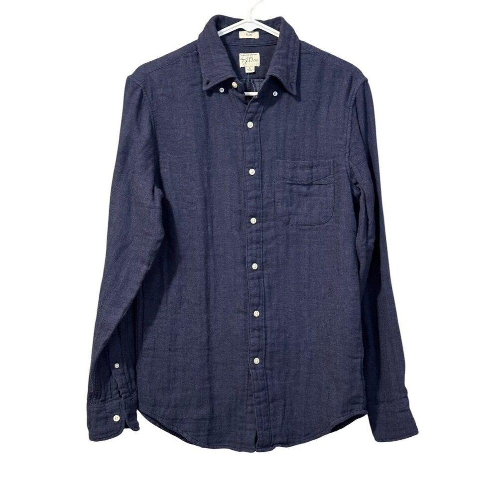 Sewn For J. Crew Mens Small Slim Cotton Shirt Blue Preppy Flannel Modern Classic